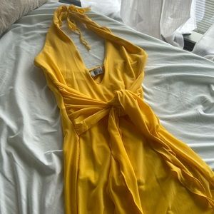 Oh Polly Yellow Halter dress sheer cover up